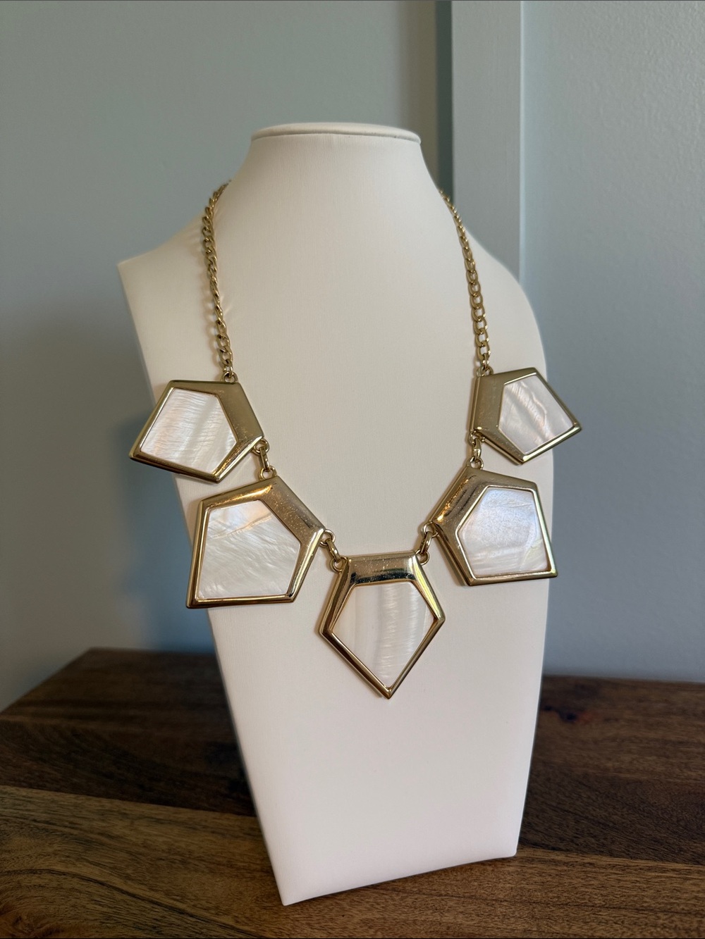 Express Gold-Tone Necklace with Pearl Inlay Pentagons